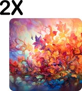 BWK Luxe Placemat - Kleurrijke Bloemen Tekening - Set van 2 Placemats - 40x40 cm - 2 mm dik Vinyl - Anti Slip - Afneembaar