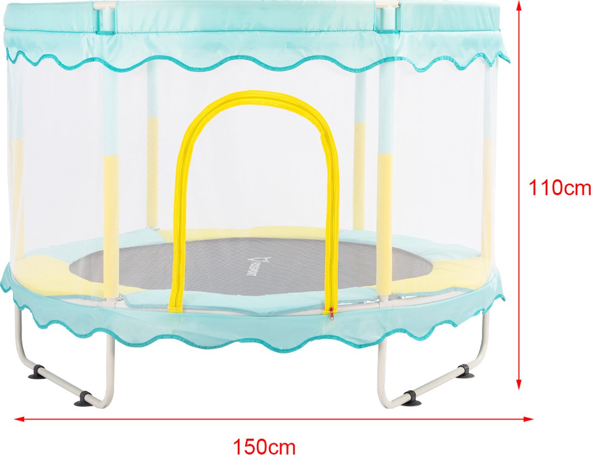FOXSPORT Kinder Trampoline - Trampoline met Elastieken - Outdoor - Buitenspeelgoed - Trampoline met veiligheidsnet - 110 cm Veiligheidsnet - 150 cm - Blauw — afbeelding 9