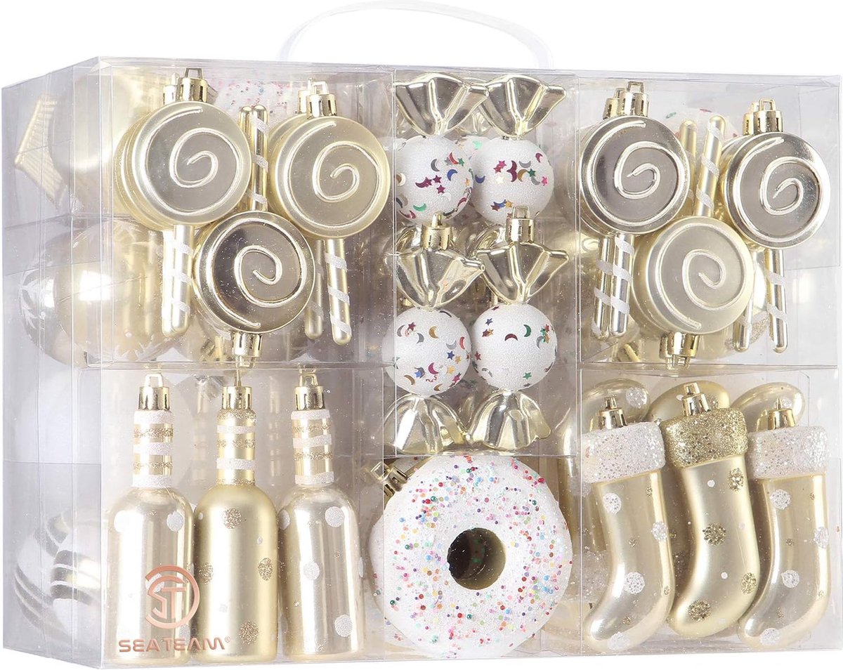 80-pack geassorteerde onbreekbare kerstbalversieringen set decoratieve kerstballen Hangers met herbruikbaar handgeschenkpakket voor kerstboom
