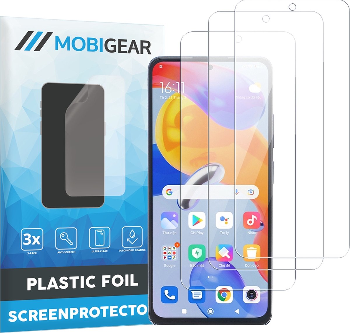Mobigear Screenprotector geschikt voor Xiaomi Redmi Note 11 Pro 4G | Mobigear Screenprotector Folie - Case Friendly (3-Pack)