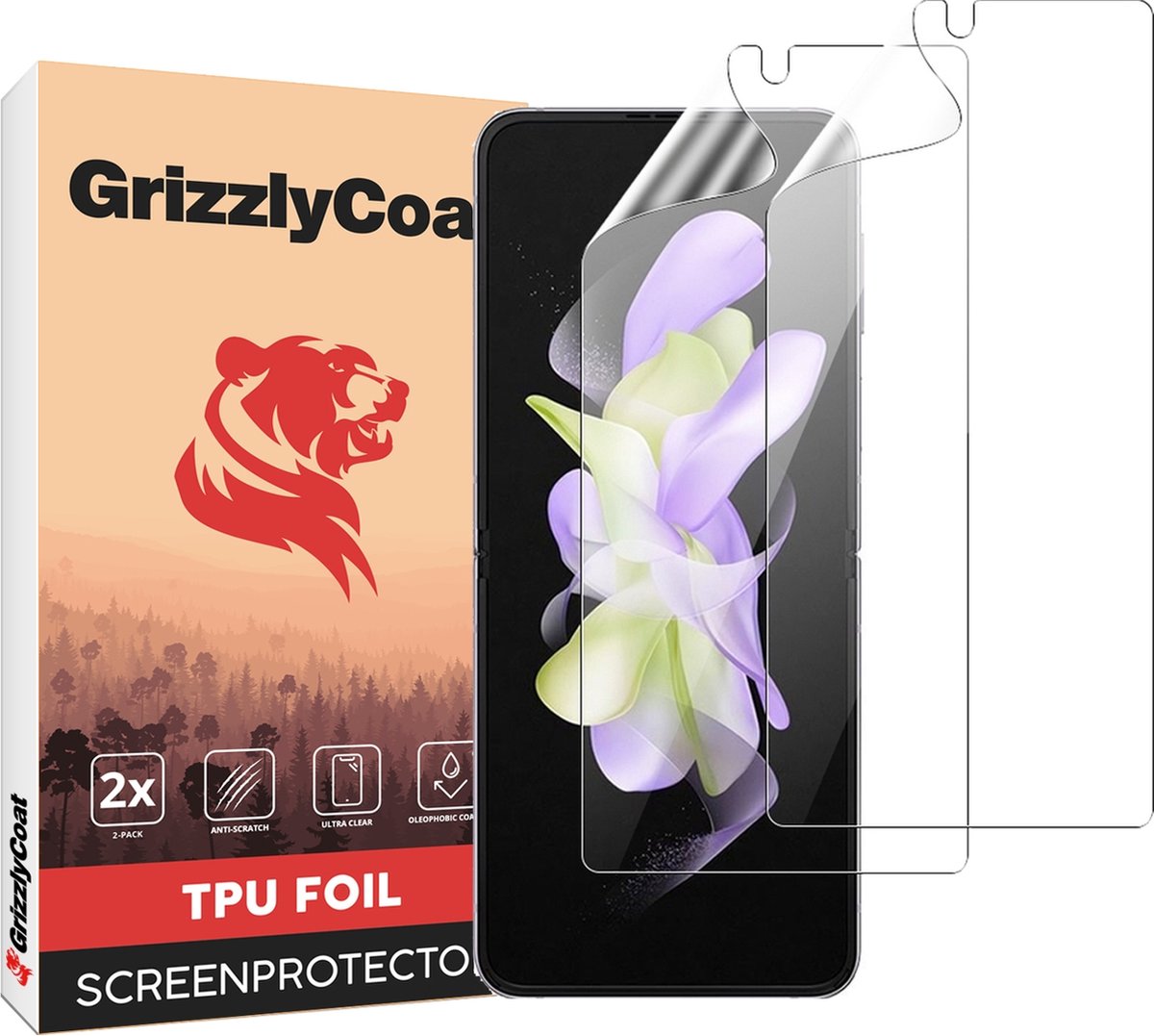GrizzlyCoat - Screenprotector geschikt voor Samsung Galaxy Z Flip 4 Hydrogel TPU | GrizzlyCoat Screenprotector - Case Friendly + Installatie Frame (2-Pack)