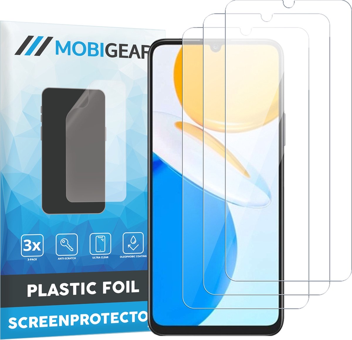 Mobigear Screenprotector geschikt voor HONOR X7 | Mobigear Screenprotector Folie - Case Friendly (3-Pack)