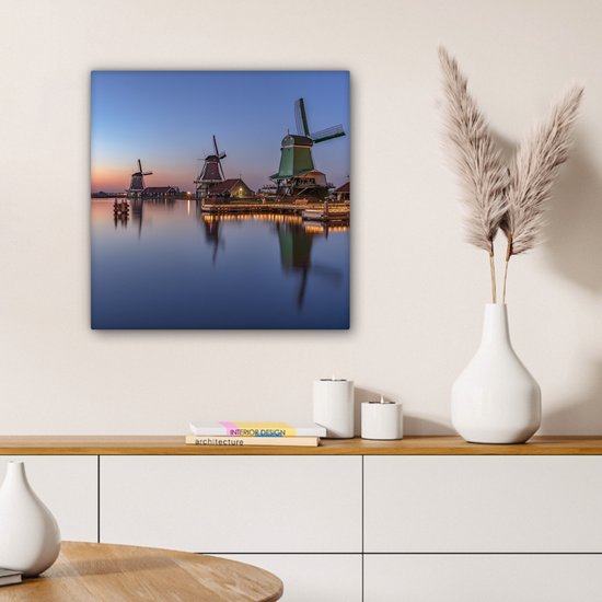 Peinture sur toile Moulins à vent aux Nederland - 50x50 cm - Décoration murale
