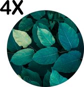 BWK Flexibele Ronde Placemat - Groene Bladeren aan een Plant - Set van 4 Placemats - 50x50 cm - PVC Doek - Afneembaar