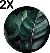 BWK Flexibele Ronde Placemat - Groene Bladeren met Donkere Shaduw - Set van 2 Placemats - 40x40 cm - PVC Doek - Afneembaar