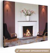 Une cheminée dans un salon 160x120 cm - Tirage photo sur toile (Décoration murale salon / chambre) XXL / Grand format!