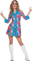Wilbers & Wilbers - Hippie Kostuum - Seventies Block Party Particia - Vrouw - Blauw, Multicolor - Maat 46 - Carnavalskleding - Verkleedkleding