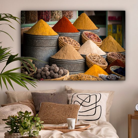 Tableau sur toile Herbes - Ton - Épices - Jaune - Marron - 120x80 cm - Décoration murale