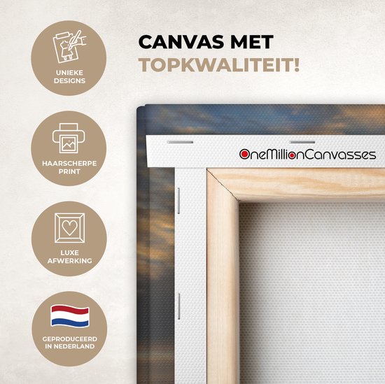 Toile - Peinture - Paysage - Mer - Coucher de soleil - Plantes - Tableau sur toile - Toile - 120x80 cm - Décoration murale de chambre