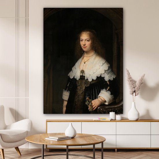 Portrait de Maria Trip - Peinture de Rembrandt van Rijn Toile 120x160 cm - Tirage photo sur Toile (Décoration murale salon / chambre) XXL / Groot format!