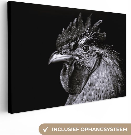 Portrait Zwart et blanc d'un coq sur toile 2cm 30x20 cm - petit - Tirage photo sur toile (Décoration murale salon / chambre)
