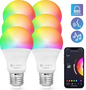 Lideka® - Slimme LED Smart Lampen - E27 9W - Set Van 6 - RGBW - met App - 800 Lumen - 2700K - 6500K - Smart LED Verlichting - Dimbaar - Google, Alexa en Siri