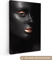 Canvas Schilderij Vrouw - Make-up - Koper - Zwart - 80x120 cm - Wanddecoratie