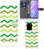 Book Cover Geschikt voor Samsung Galaxy S20 Ultra Telefoon Hoesje Zigzag Groen