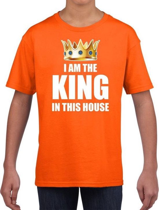 Koningsdag t-shirt Im the king in this house oranje jongens / kinderen - Woningsdag - thuisblijvers / Kingsday thuis vieren 104/110