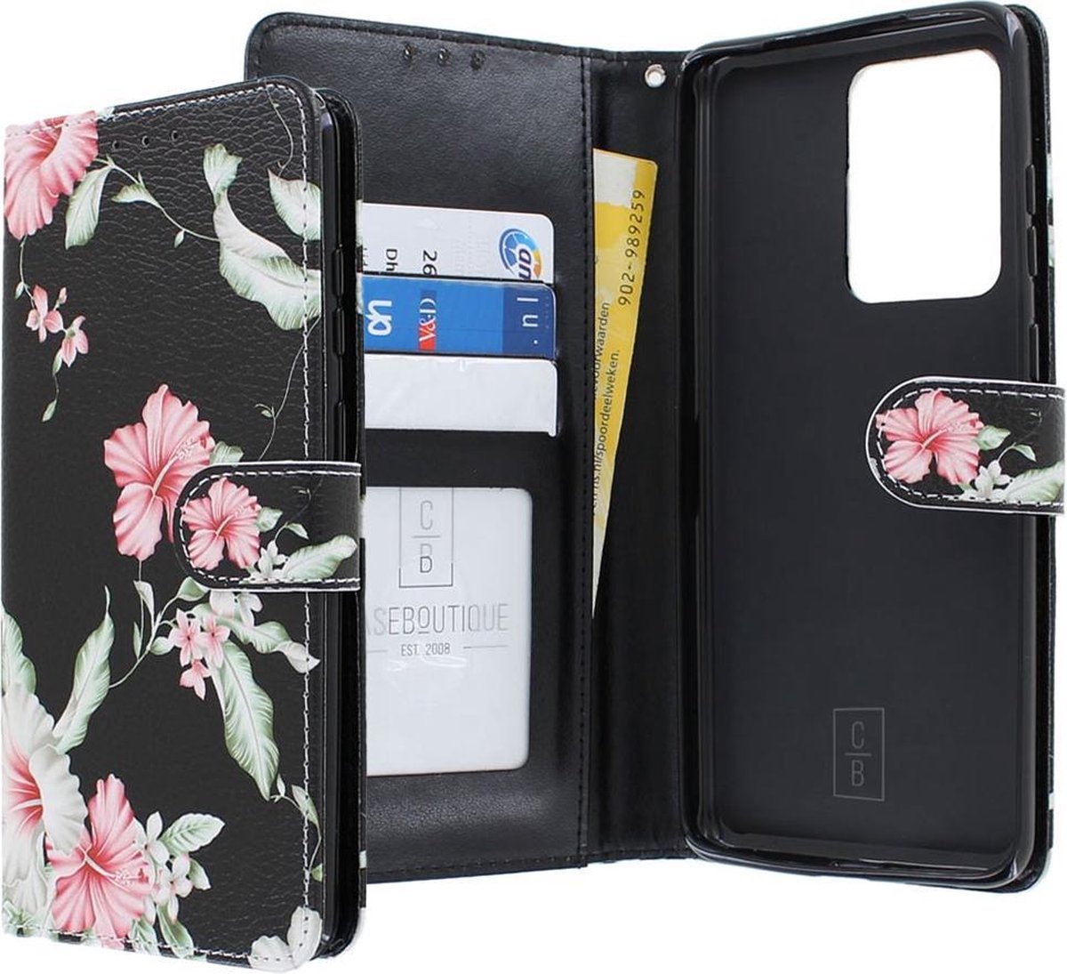Samsung Galaxy S20 Ultra Bookcase hoesje - CaseBoutique - Bloemen Zwart - Kunstleer