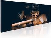 Schilderij - Stijlvol Entertainen: Whiskey en Sigaar , bruin zwart