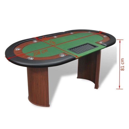 Thumbnail van een extra afbeelding van het spel Pokertafel voor 10 personen met dealervak en fichebak groen