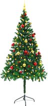 Kunstkerstboom versierd met kerstballen en LED's 180 cm groen