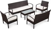 5-delige Loungeset met kussens poly rattan bruin (incl. Fleecedeken)