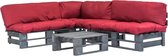 4-delige Loungeset - Pallet met rode kussens - FSC hout - (incl. Fleecedeken)