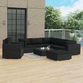 8-delige Loungeset met kussens poly rattan zwart (incl. Fleecedeken)