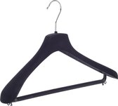 De Kledinghanger Gigant - 20 x Mantel / kostuumhanger kunststof velours zwart met schouderverbreding en broeklat, 42 cm