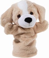 Pluche beige honden handpop knuffel 25 cm - Hondjes dieren knuffels - Poppentheater speelgoed kinderen