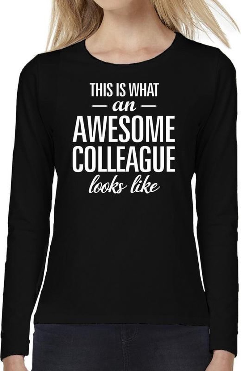 Afbeelding van product Bellatio Decorations  Awesome Colleague - geweldige collega cadeau shirt long sleeve zwart dames - kado shirts / verjaardag cadeau L  - maat L