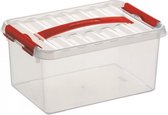 Sunware Q-Line opberg box/opbergdoos 6 liter 30 x 20 x 14 cm kunststof - Opslagbox - Opbergbak kunststof transparant/rood