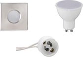 LED Spot Set - Aigi - GU10 Fitting - Waterdicht IP65 - Inbouw Vierkant - Mat Chroom - 6W - Warm Wit 3000K - 82mm - BES LED