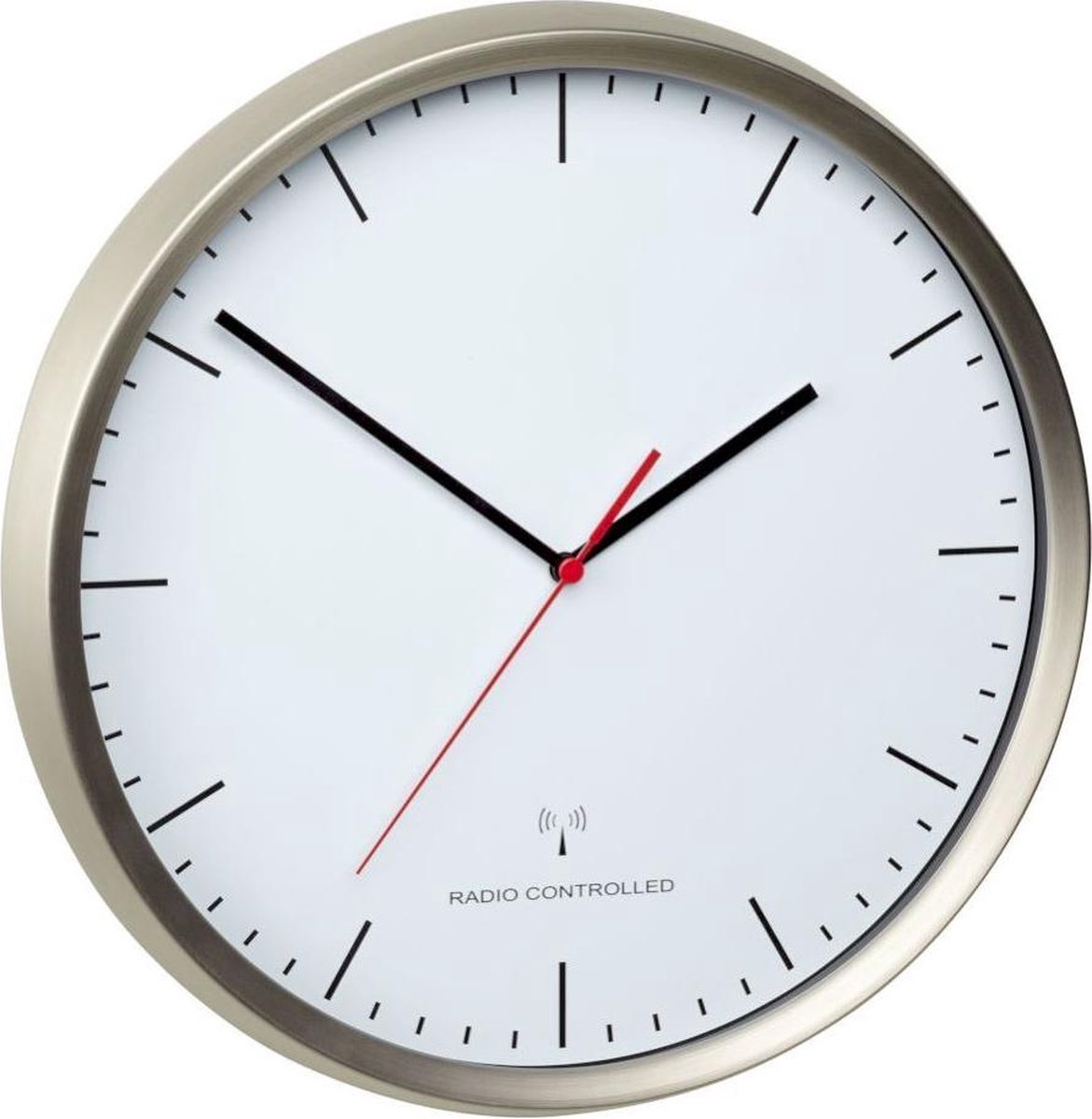 TFA - Analoge Funk-Wandklok mit Edelstahl-Rahmen 60.3521.02 - silber/weiß