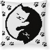 Diamond Painting Kussen - Volwassenen/Kinderen - DDP2.041 Diamond Dotz® - Ying yang kat 18 x 18cm - Ronde steentjes - Volledig pakket
