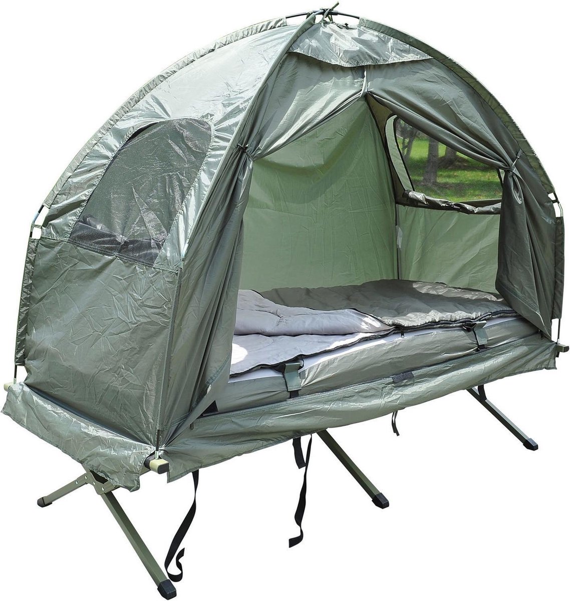 Bedrog Gezamenlijk ethisch Sunny Campingbedset met opvouwbare tent, slaapzak, luchtbed en voetpomp  voor 1 persoon | bol.com