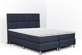 Boxspring Face compleet, merk Olympic Life, 160 x 210 cm, blauw, 18-delig met vierkanten motieven hoofdbord