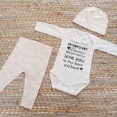 Set roze met baby romper tekst voor meisje cadeau eerste vaderdag papa happy first fathers day daddy me and mommy love you to the moon and back 62-68