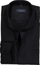 CASA MODA comfort fit overhemd - zwart twill - Strijkvrij - Boordmaat: 44
