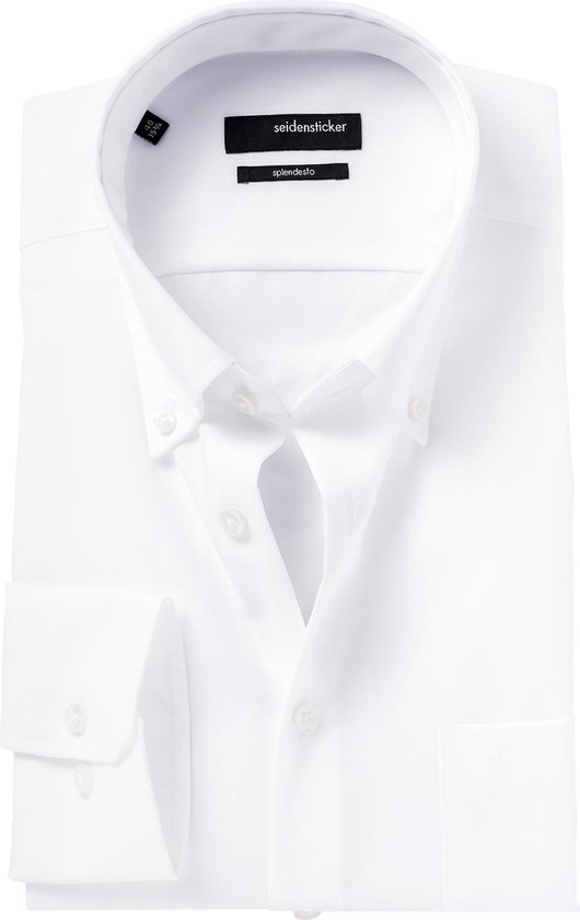 Seidensticker regular fit overhemd - button-down - wit - Strijkvrij - Boordmaat:
