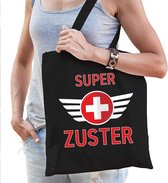 Super zuster cadeau katoenen tas zwart voor dames - zorgpersoneel kado /  tasje / shopper