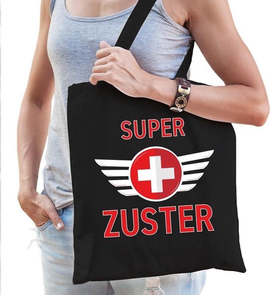 Super zuster cadeau katoenen tas zwart voor dames - zorgpersoneel kado /  tasje / shopper | bol.com