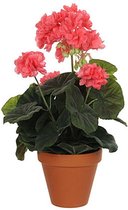 Kunstplant Geranium Zalm - H 34cm - Keramiek sierpot - Mica Decorations