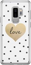 Samsung S9 Plus hoesje siliconen - Love dots | Samsung Galaxy S9 Plus case | goudkleurig | TPU backcover transparant