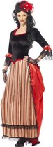 Saloon girl kostuum - Lange zwart -rode jurk en hoedje - Western verkleedkleding dames maat 40-42