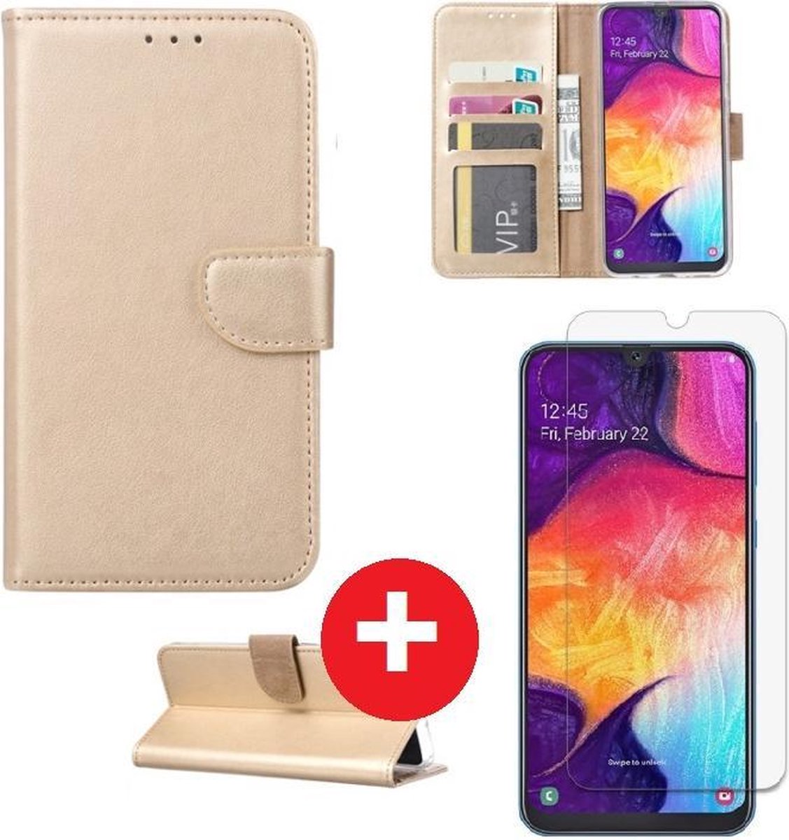 Samsung Galaxy S8 hoesje book case goud met tempered glas screen Protector