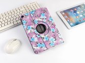 P.C.K. Boekhoesje/Bookcover/Case draaibaar hoesje paars met blauwe bloemen print geschikt voor Apple iPad AIR/AIR2/2017/2018 MET GLASFOLIE/TEMPEREDD GLASS