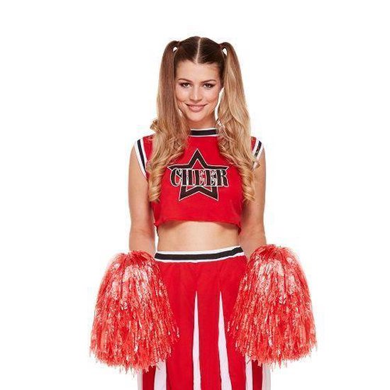 VOLWASSENEN Dames 4-Delig USA Cheerleader Kostuum, Inclusief 2 Pompons |  Kleur: Rood /... | bol.com