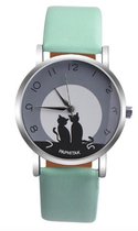 Hidzo Horloge Paphitak Katten - ø 37 mm - Turqoise - Kunstleer - In Horlogedoosje