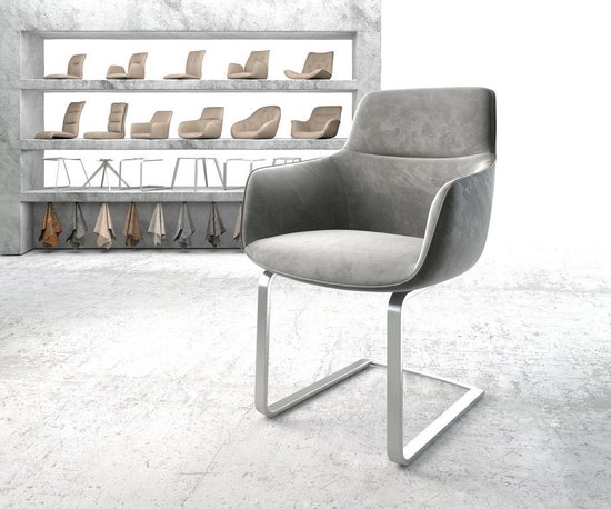 Chaise Pejo-Flex modèle cantilever en acier inoxydable plat velours gris