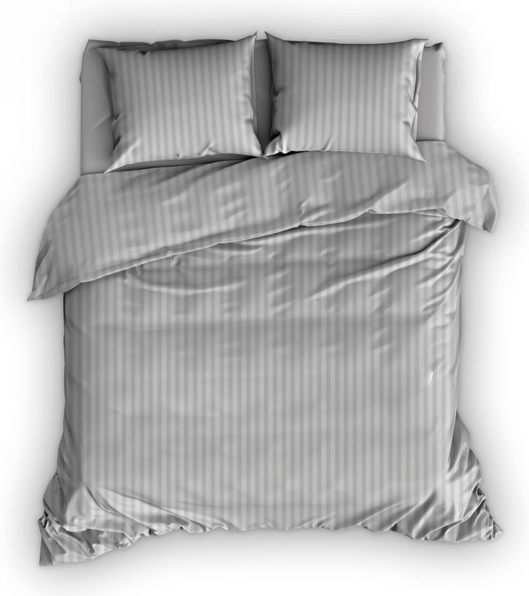 Satin D Or Dekbedovertrek Satin Dor Satijnstreep Silver 140x220 cm (Grijs)