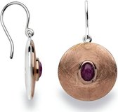 bastian inverun - 925 / - zilveren oorbellen, rosegoud verguld met robijn / wit kwarts 1.00 ct - 12512